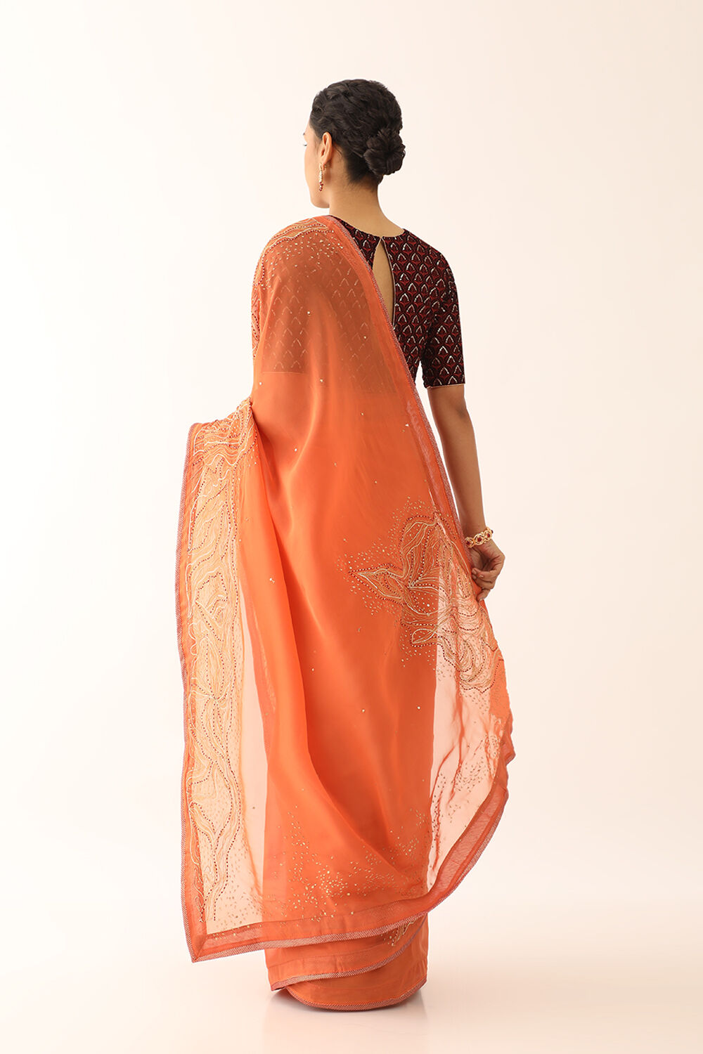 Orange Silk Viscose Embroidery Saree image number null