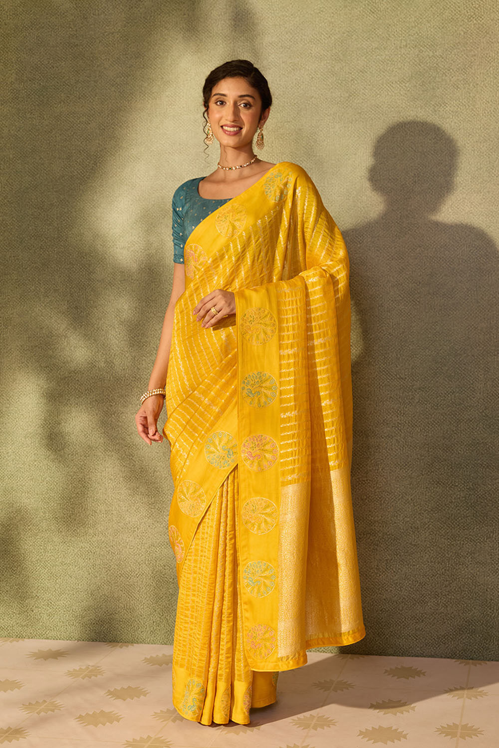 Yellow Pure Viscose Woven Saree image number null