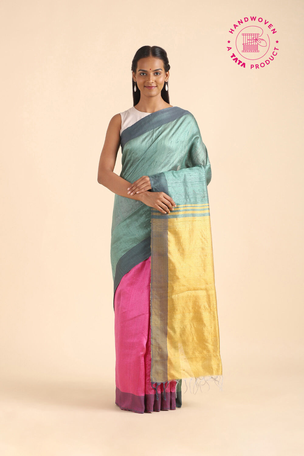 Green Pure Tussar Silk Bhagalpuri Saree image number null