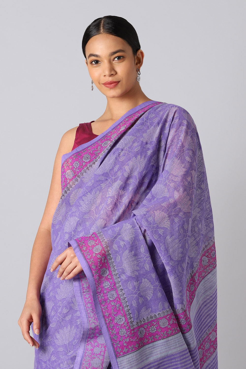 Violet Pure Cotton Printed Saree image number null