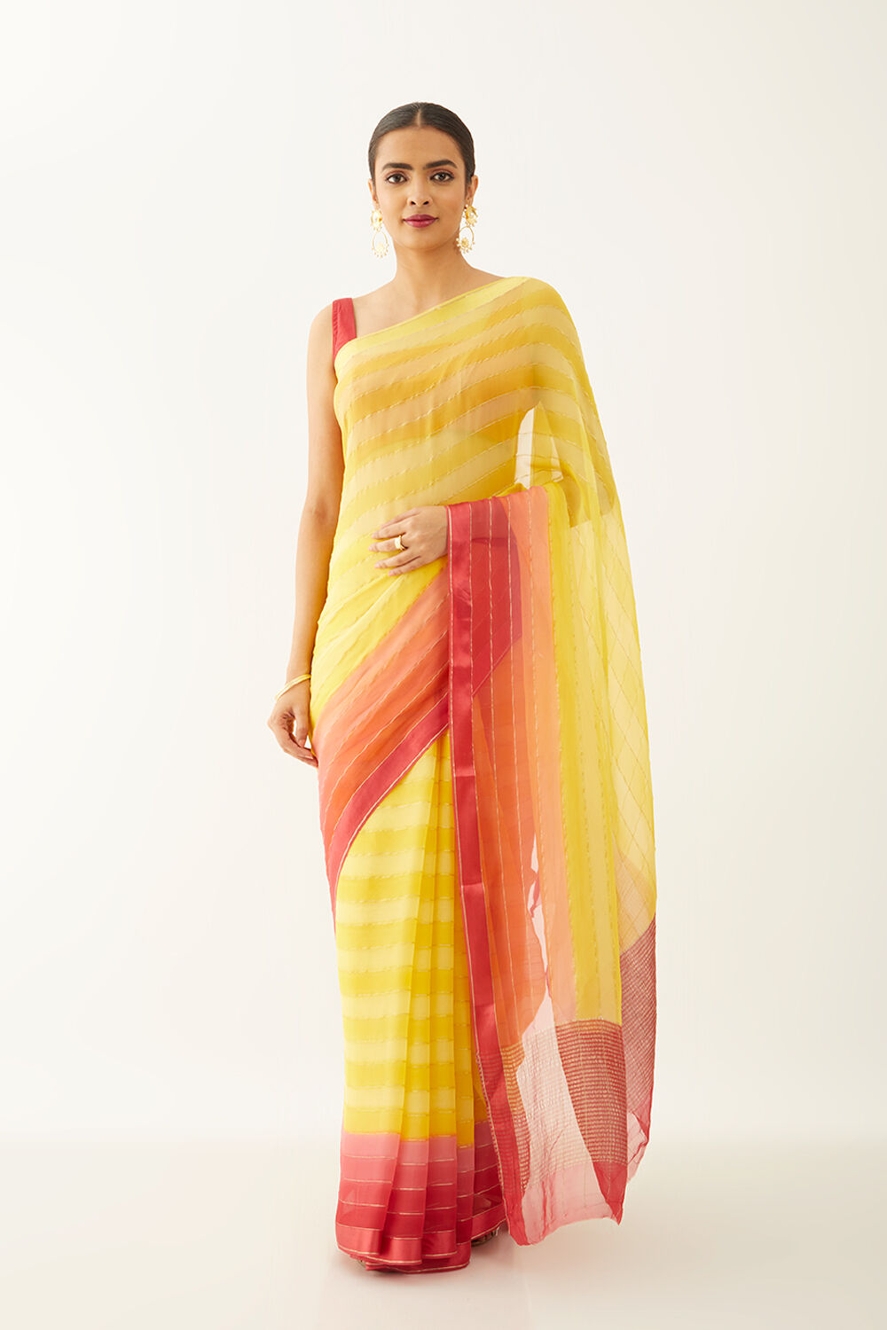 Yellow Pure Silk Chiffon Woven Saree image number null