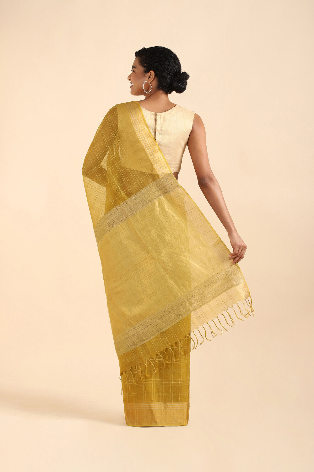 Dark Pure Yellow Tussar Bhagalpuri Saree image number null