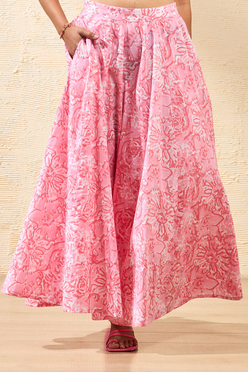 Light Pink Rajasthan Block Printed Pure Cotton Ethnic Skirt image number null