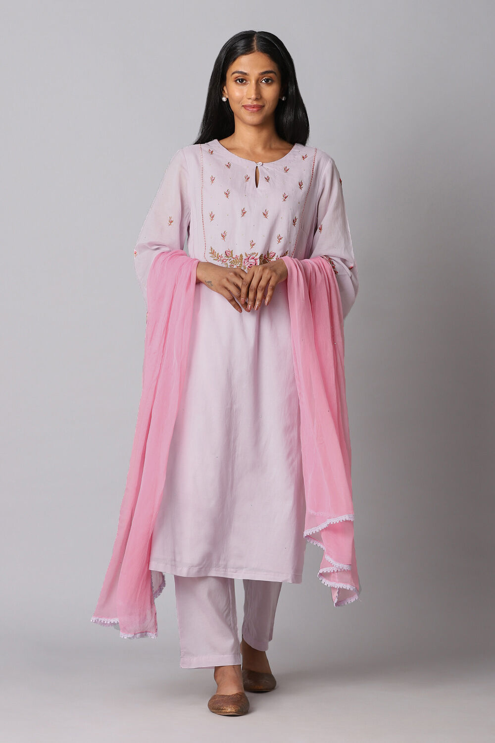 Light Pink Viscose Embroidery Kurta Set image number null