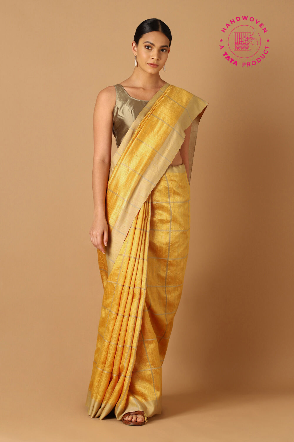 Yellow Pure Tussar Silk Bhagalpuri Saree image number null