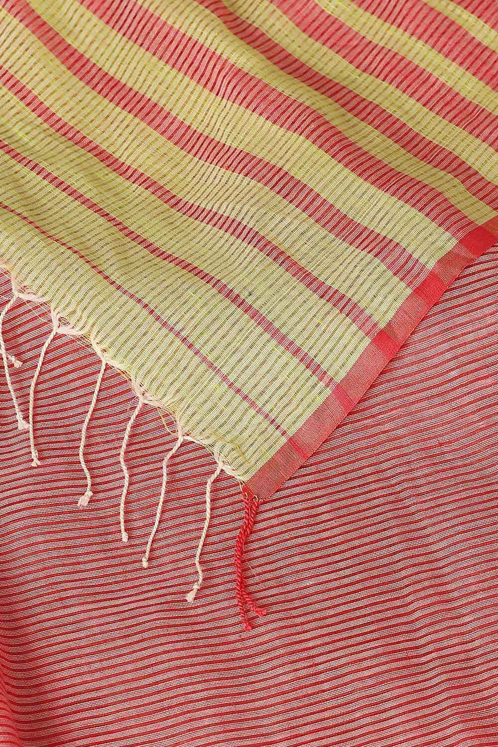 Pink Pure Cotton Linen Bengal Saree image number null