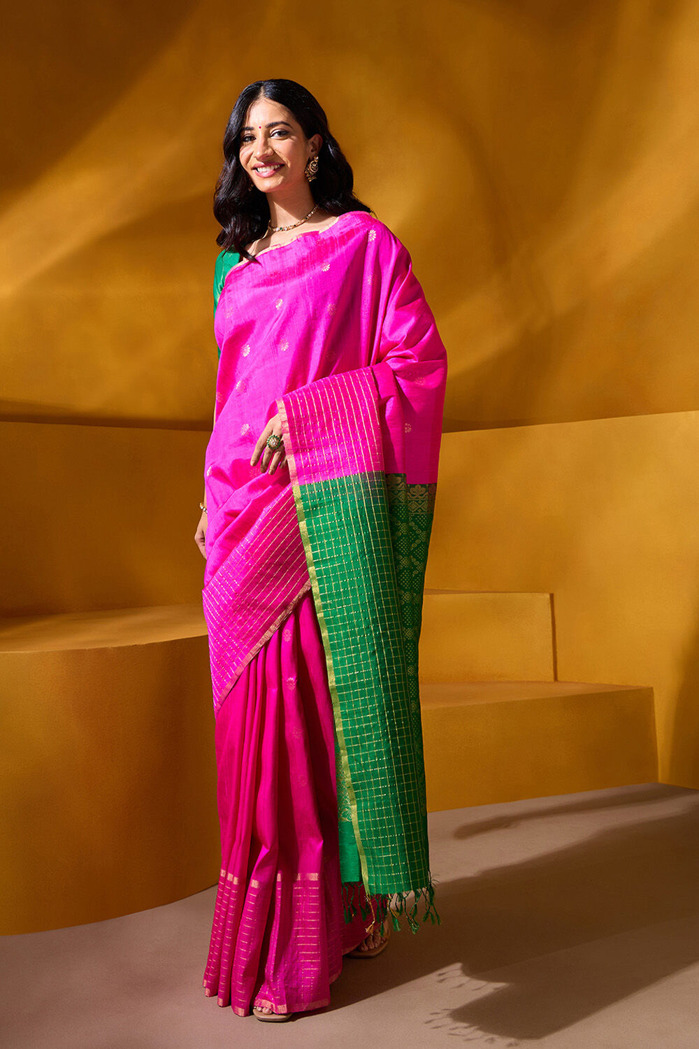 Pink Woven Pure Soft Silk Saree image number null