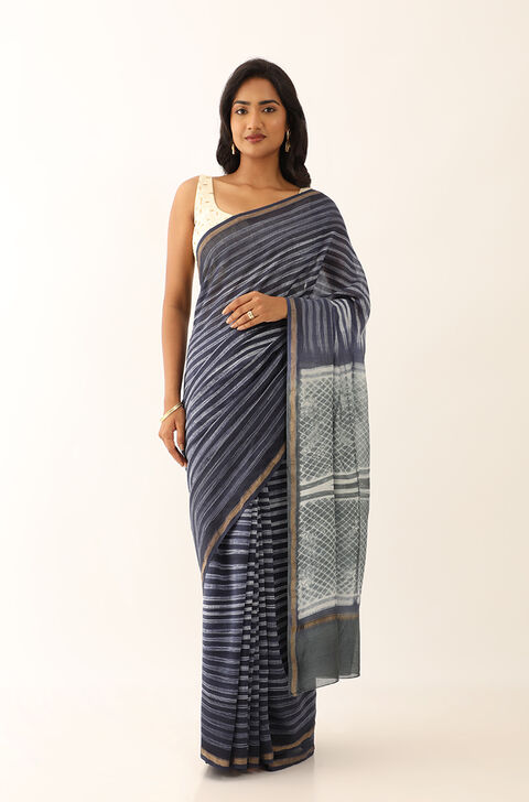 Blue Pure Silk Cotton Shibori Saree