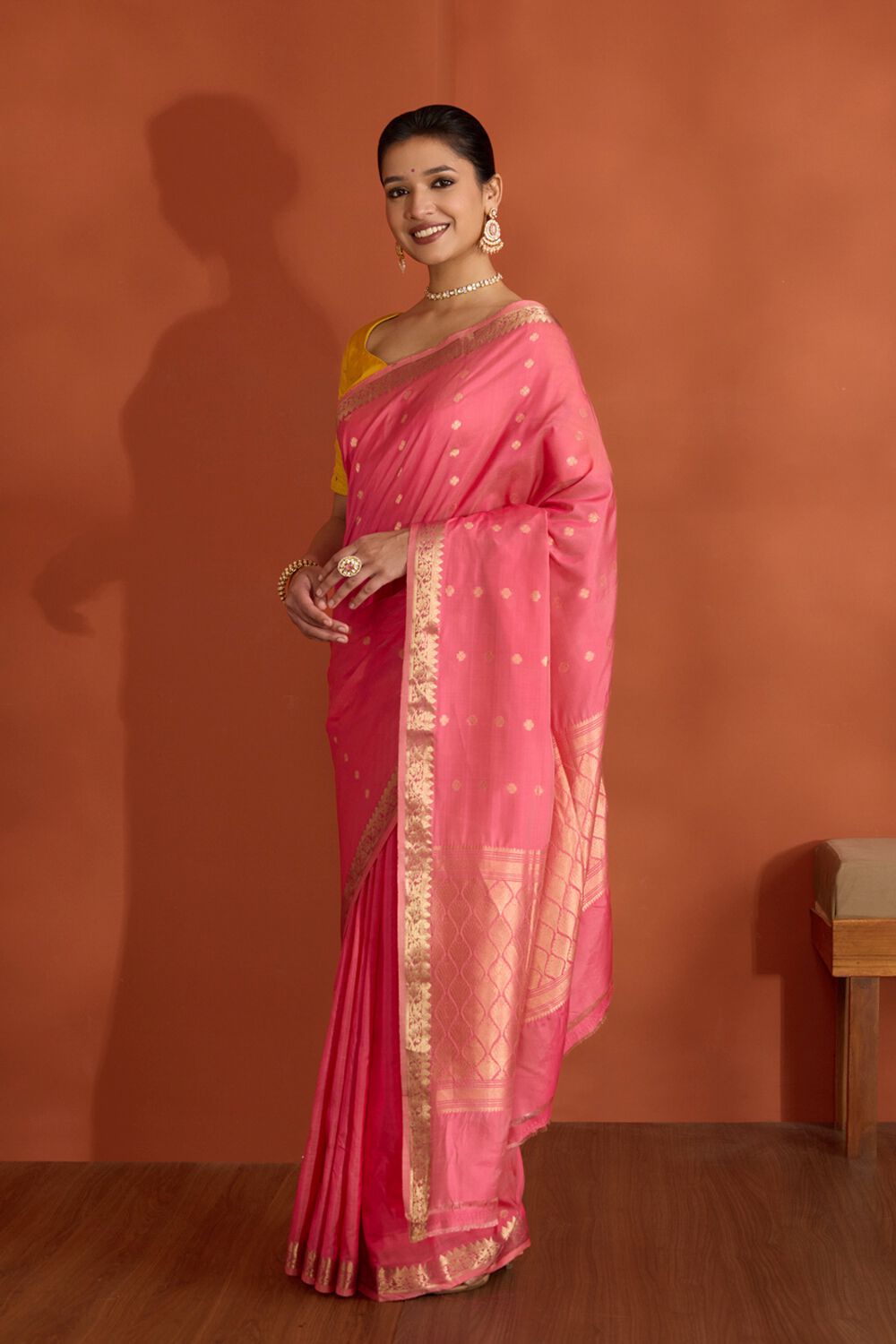 Pink Silk Viscose Cutwork Banaras Inspired Design Saree image number null