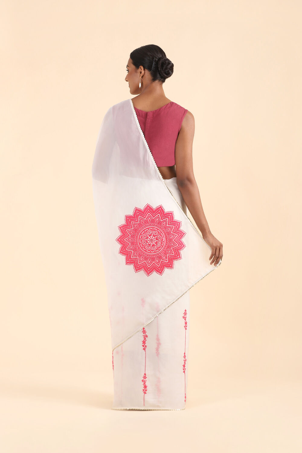 Off White Viscose Embroidered Saree image number null