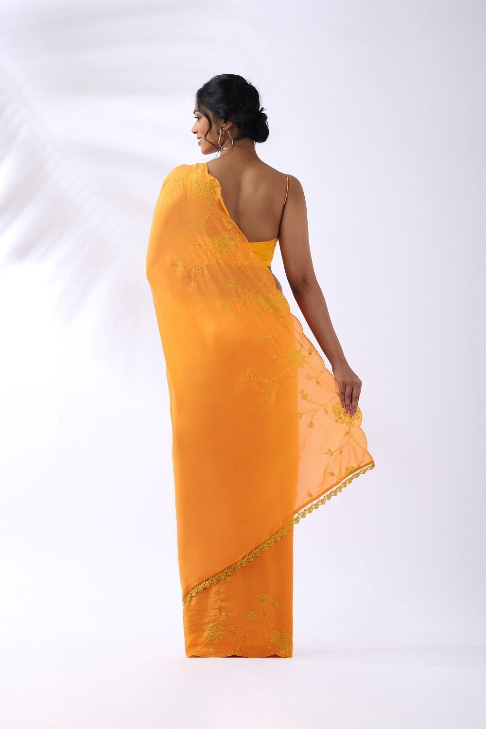 Orange Viscose Embroidered Saree image number null