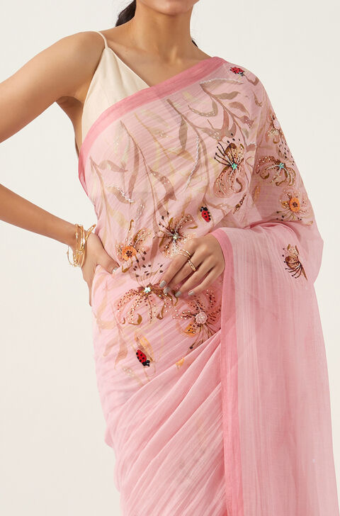 Light Pink Pure Silk Cotton Digital Printed Saree