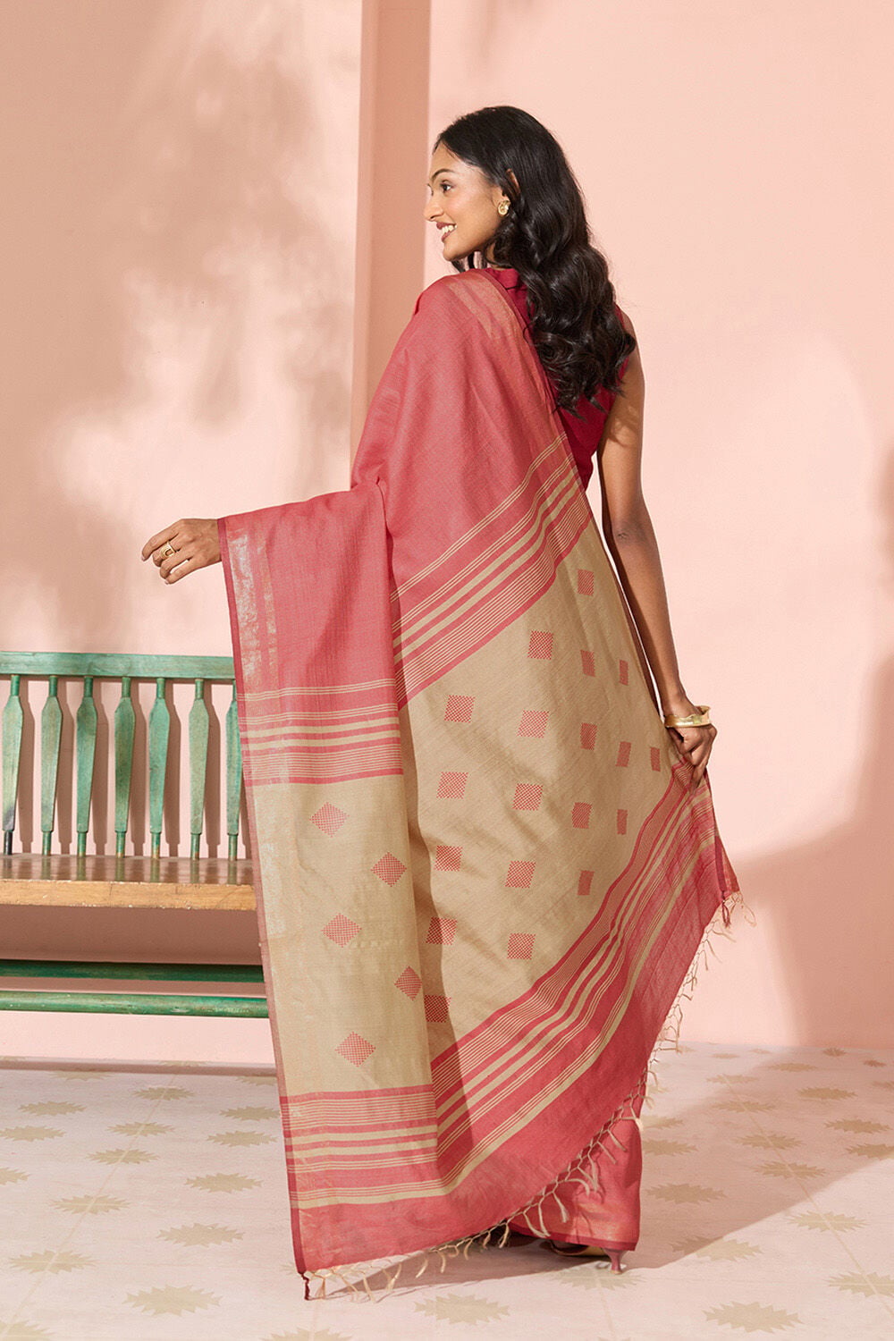 Red Woven Silk Viscose Bhagalpur Saree image number null