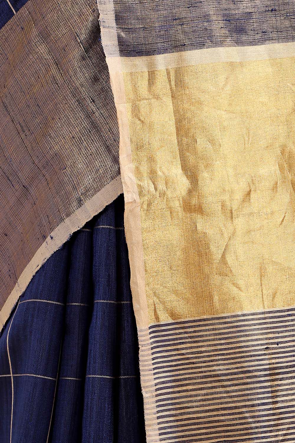 Dark Blue Pure Tussar Silk Bhagalpuri Saree image number null