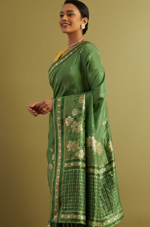 Green Woven Viscose Luxe Saree