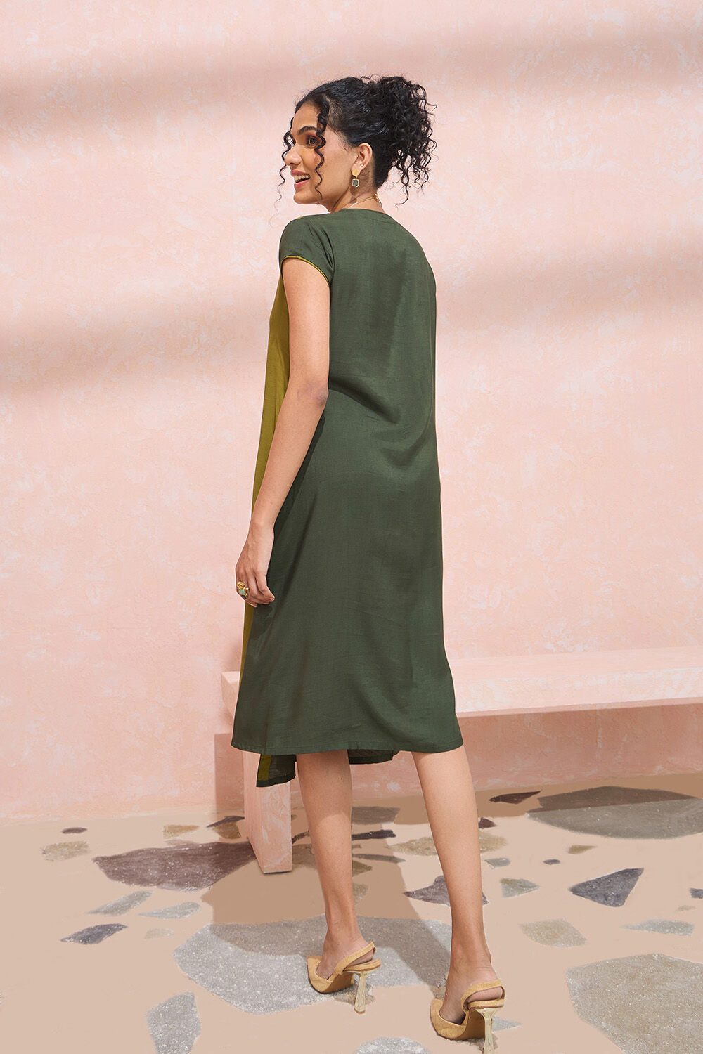 Dark Green Viscose Embroidered Dress image number null