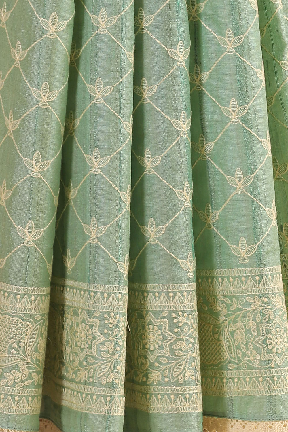 Light Pure Green Tussar Embroidered Saree image number null