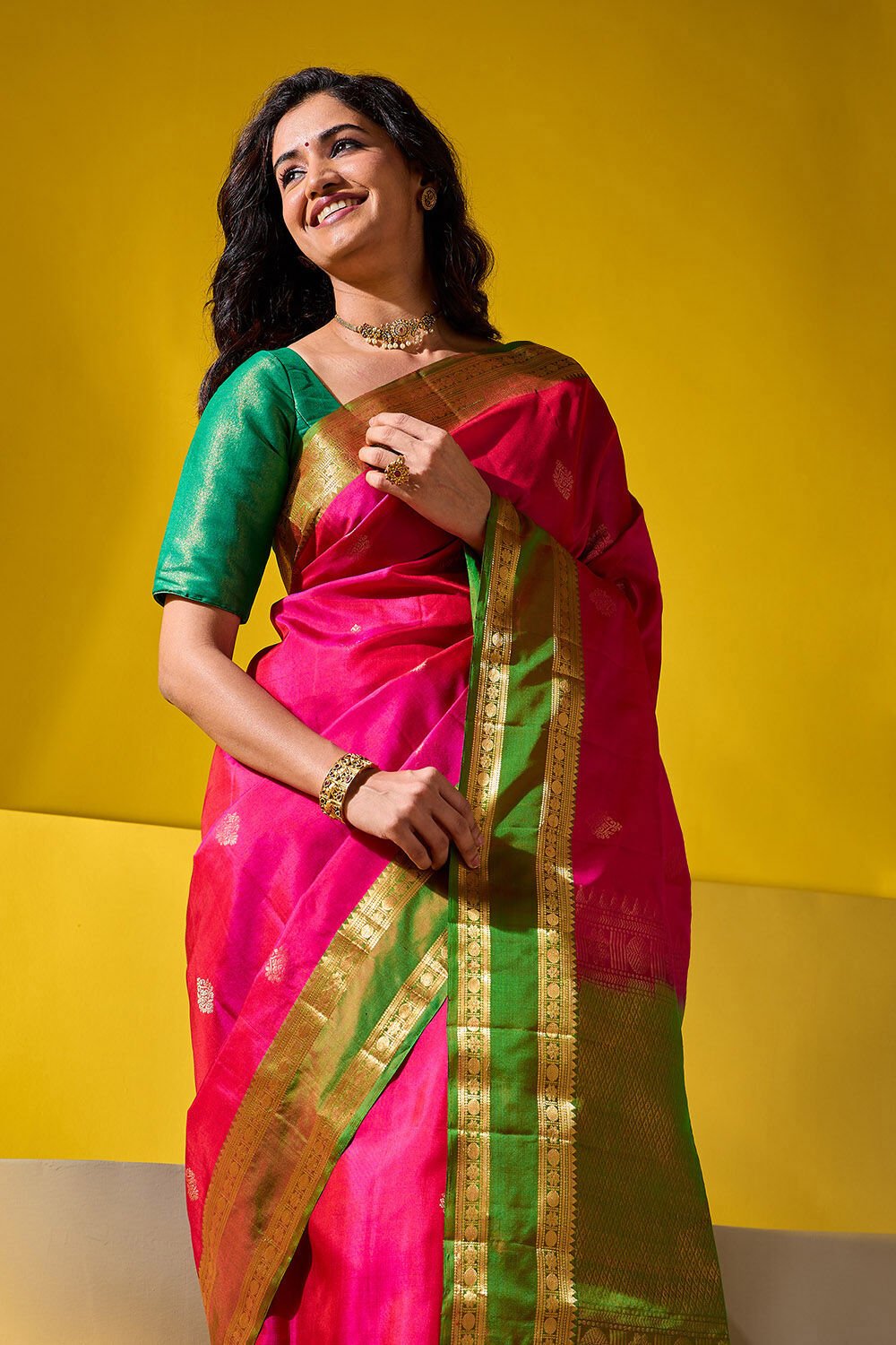 Dark Pink Woven Pure Soft Silk Saree image number null