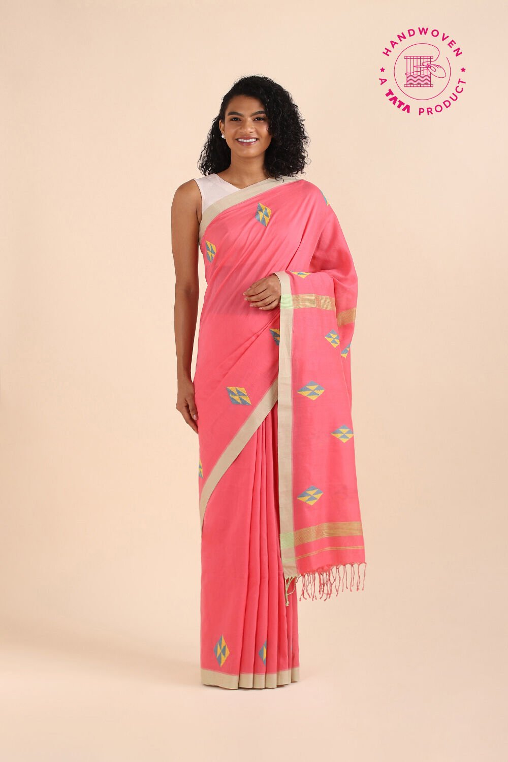 Pink Pure Silk Cotton Jamdani Saree image number null