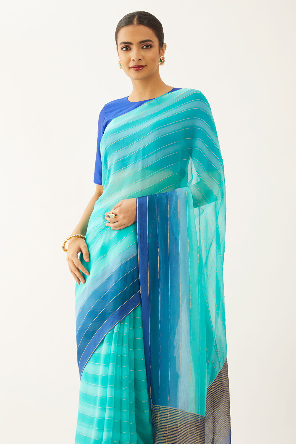 Blue Pure Silk Chiffon Woven Saree image number null