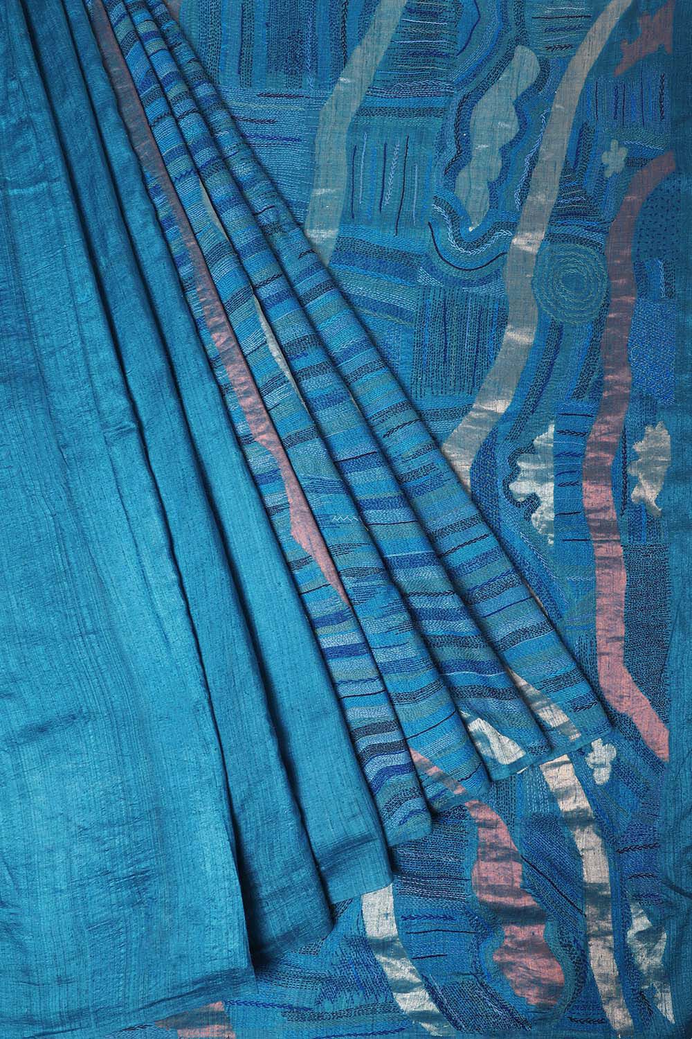 Blue Pure Silk Tussar Jamdani Saree image number null