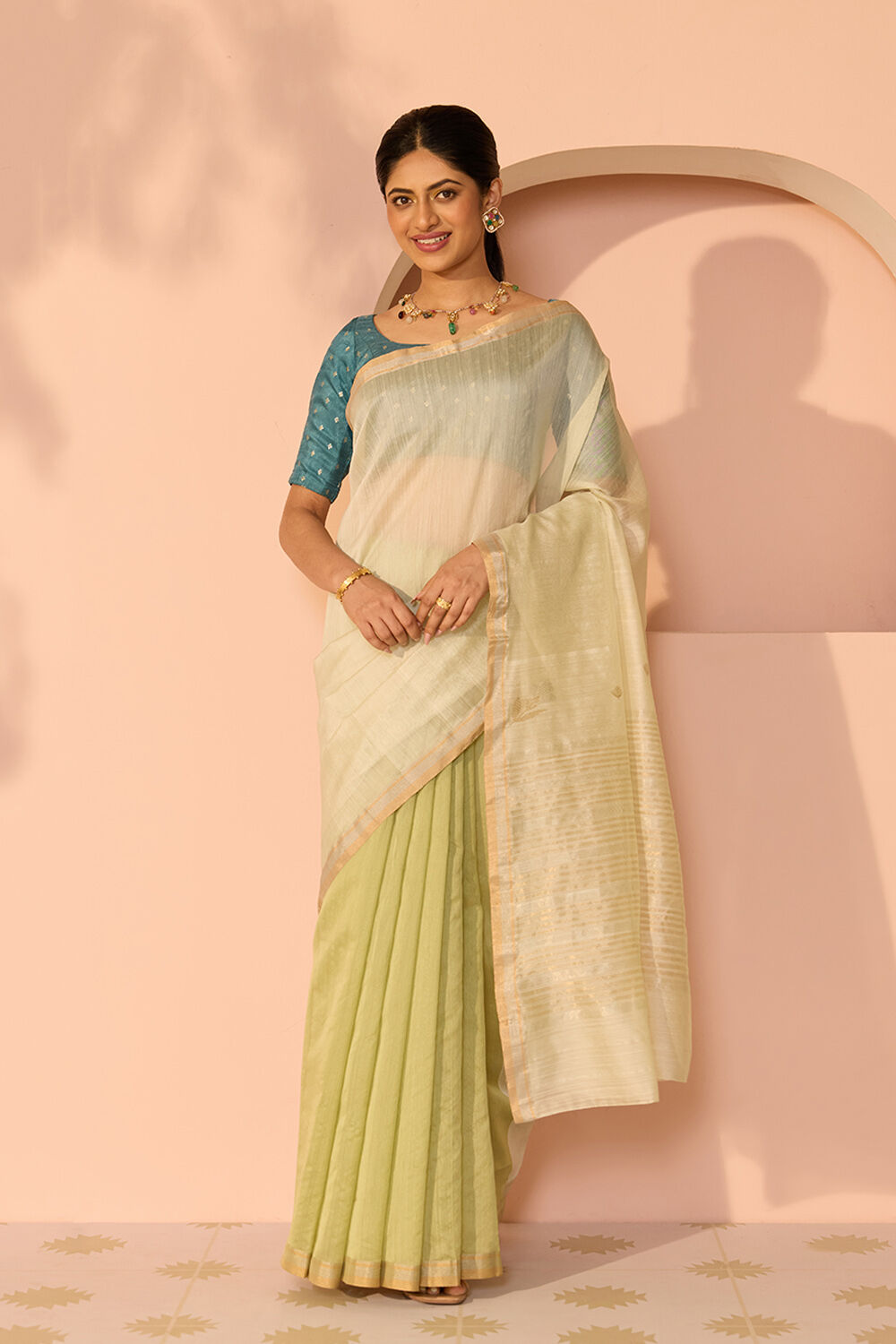 Light Green Woven Pure Silk Cotton Chanderi Saree image number null