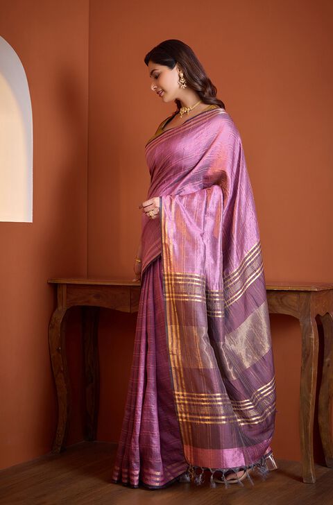 Purple Pure Tussar Silk Bhagalpur Woven Saree
