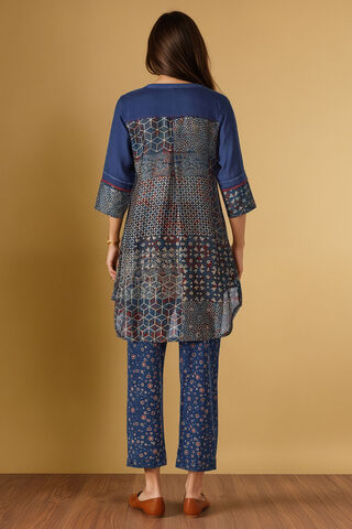 Blue Pure Silk Cotton Ajrakh Short Top thumbnail image number null