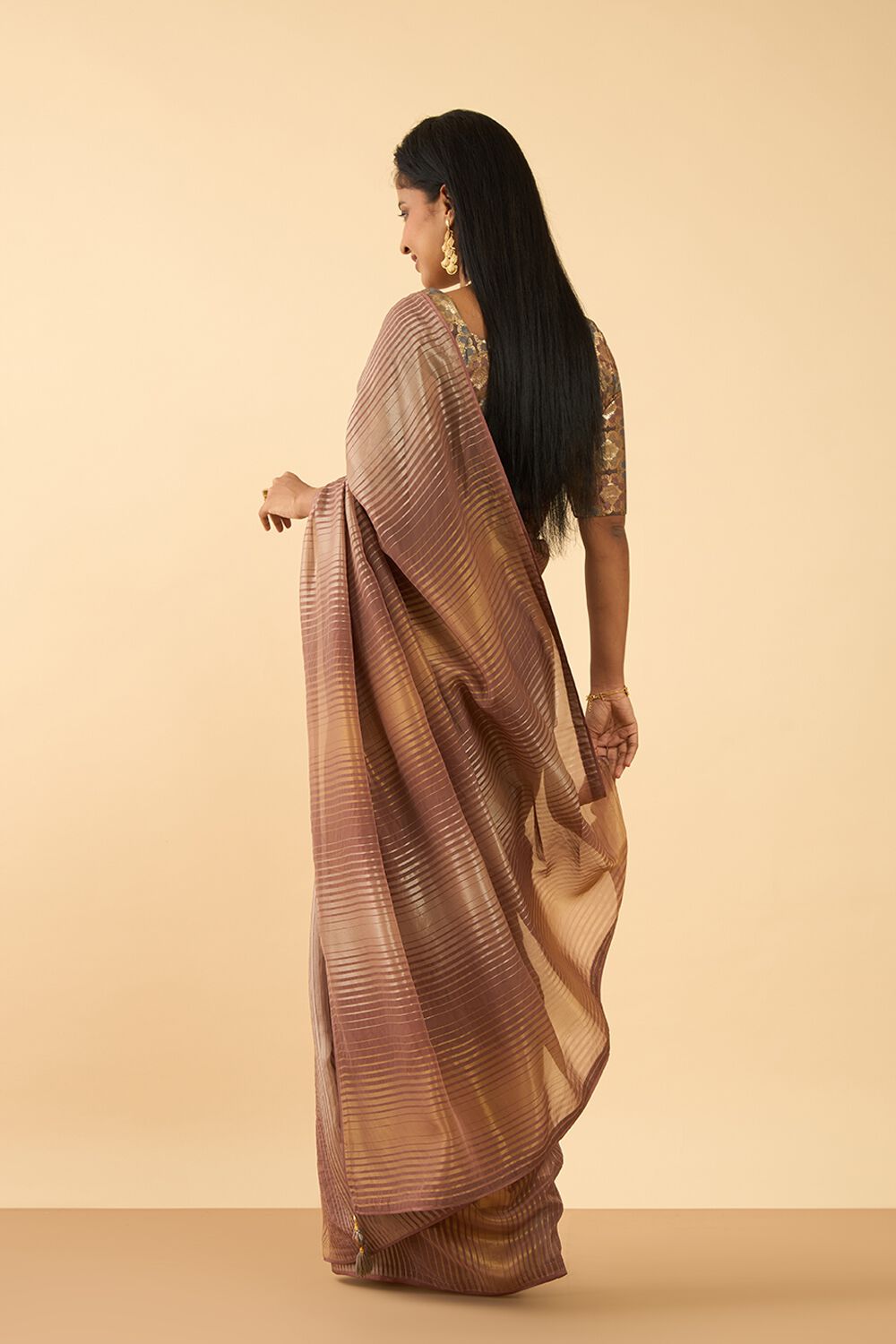 Brown Woven Viscose Saree image number null