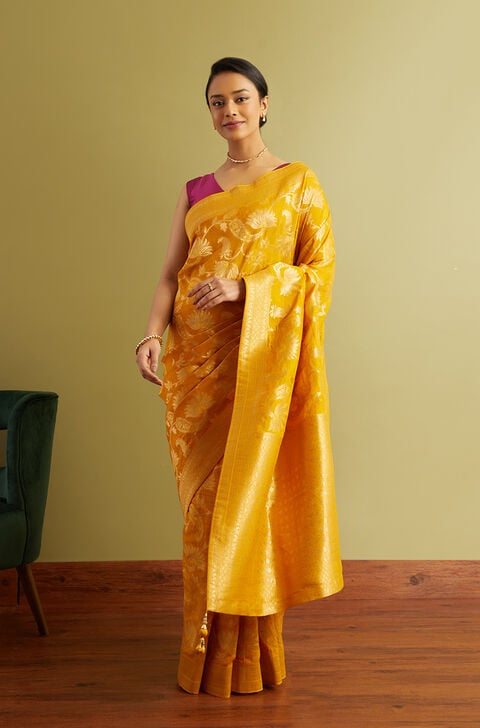 Yellow Woven Viscose Luxe Saree