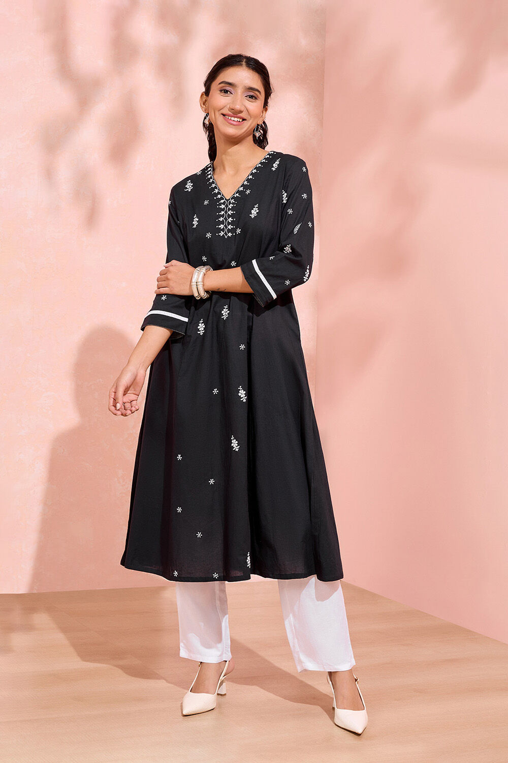 Black Cotton Chikankari Kurta image number null