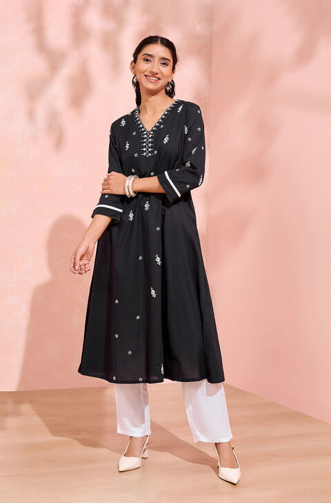Black Cotton Chikankari Kurta