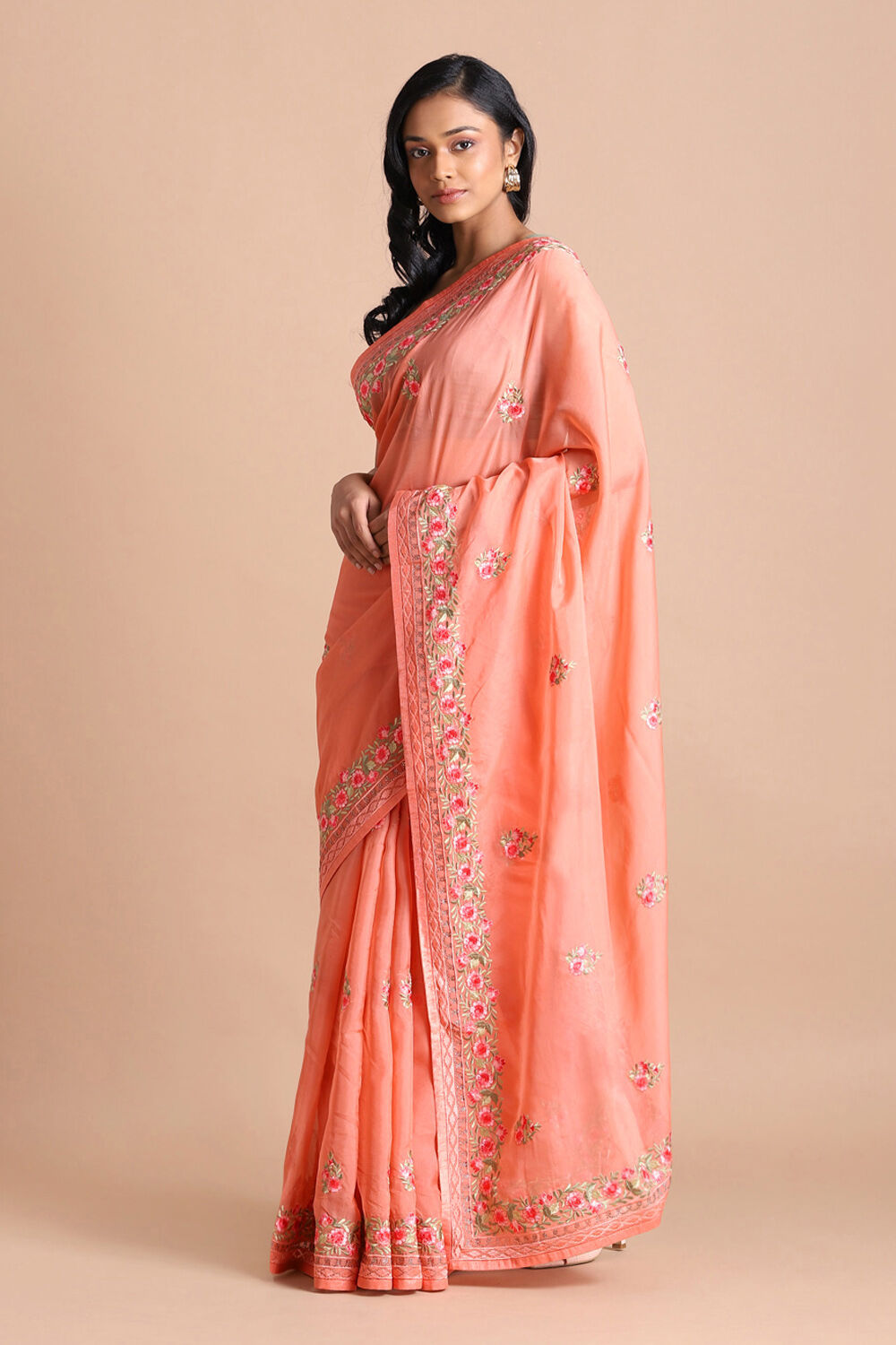 Light Pure Pink Embroidered Saree image number null