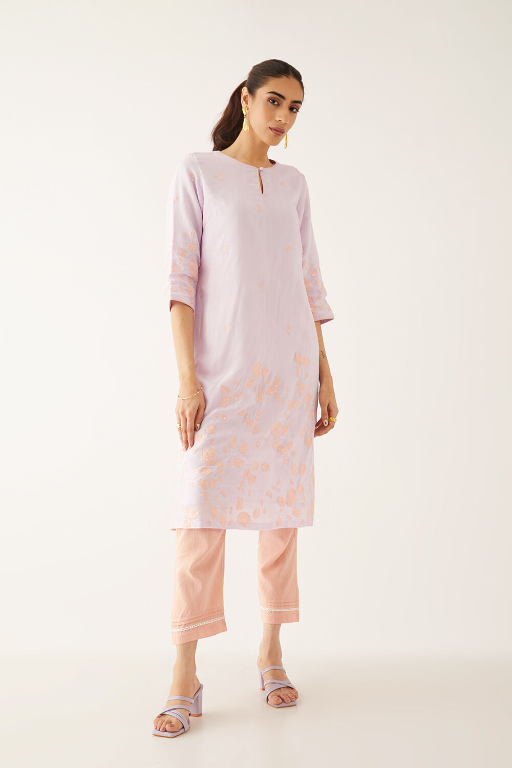 Light Violet Viscose Embroidered Kurta image number null