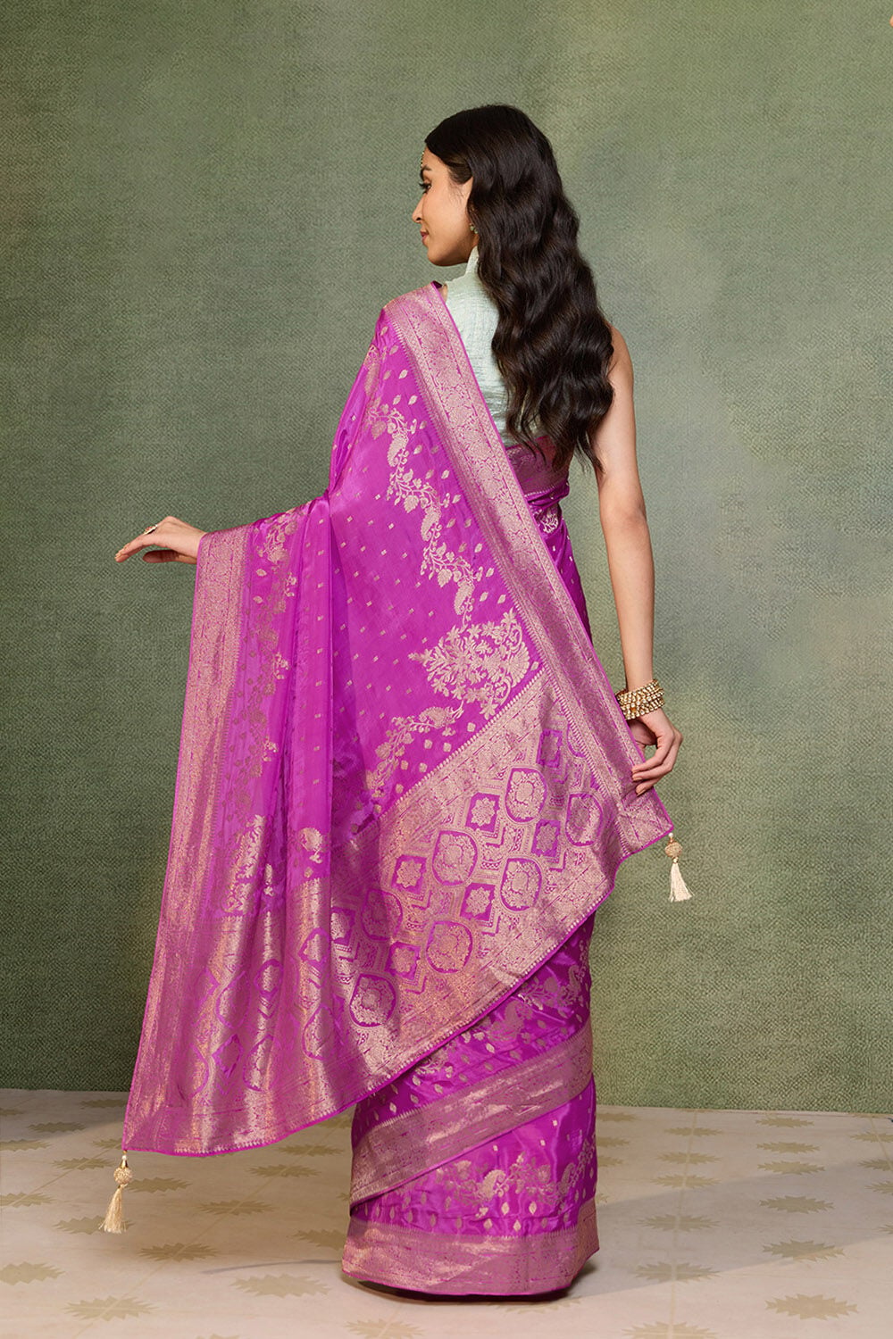Pink Woven Pure Viscose Saree image number null