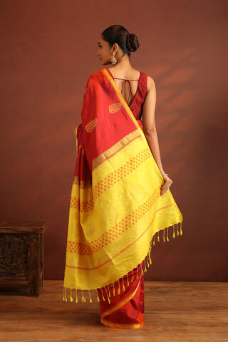 Dark Orange Woven Pure Soft Silk Saree thumbnail image number null