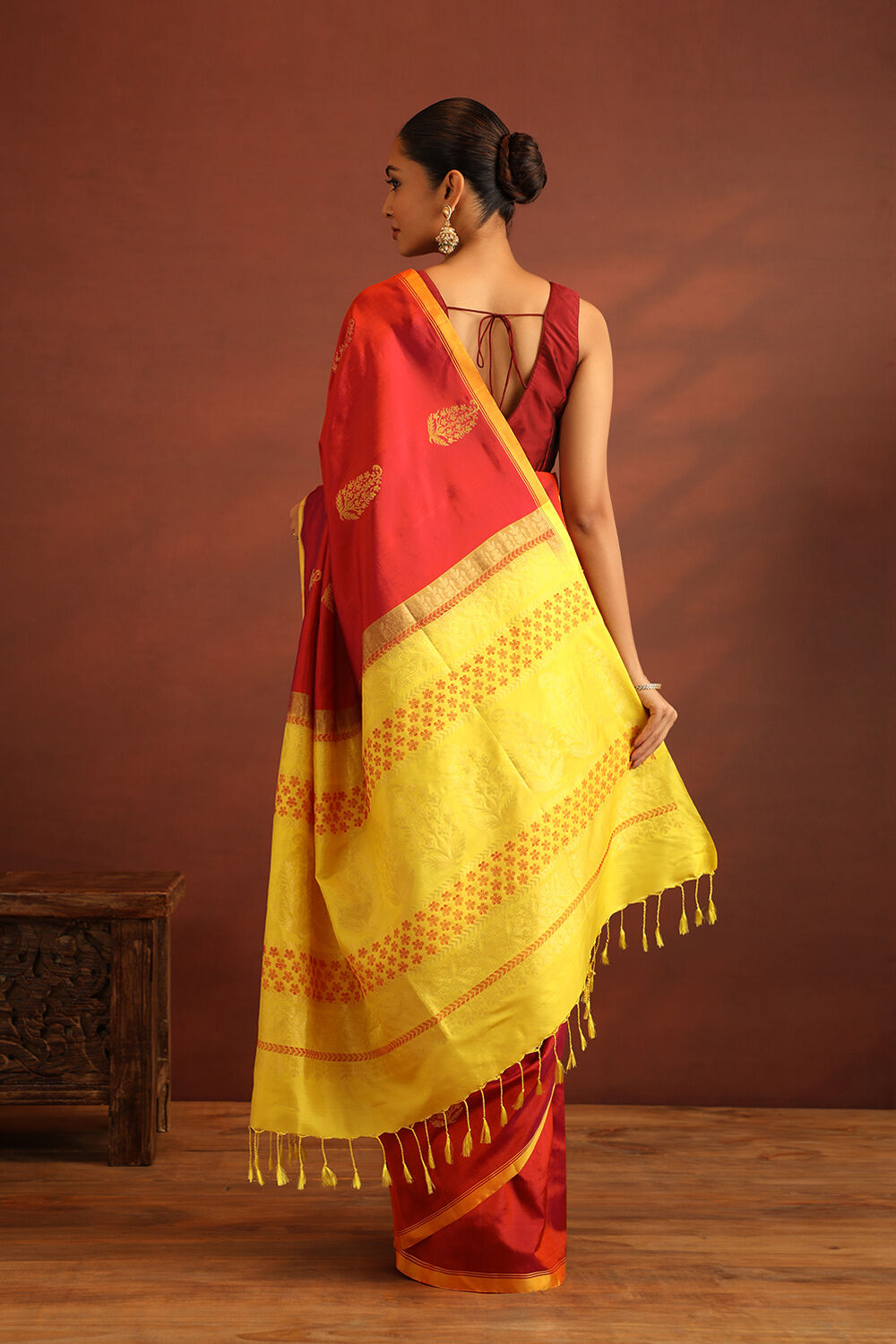 Dark Orange Woven Pure Soft Silk Saree image number null