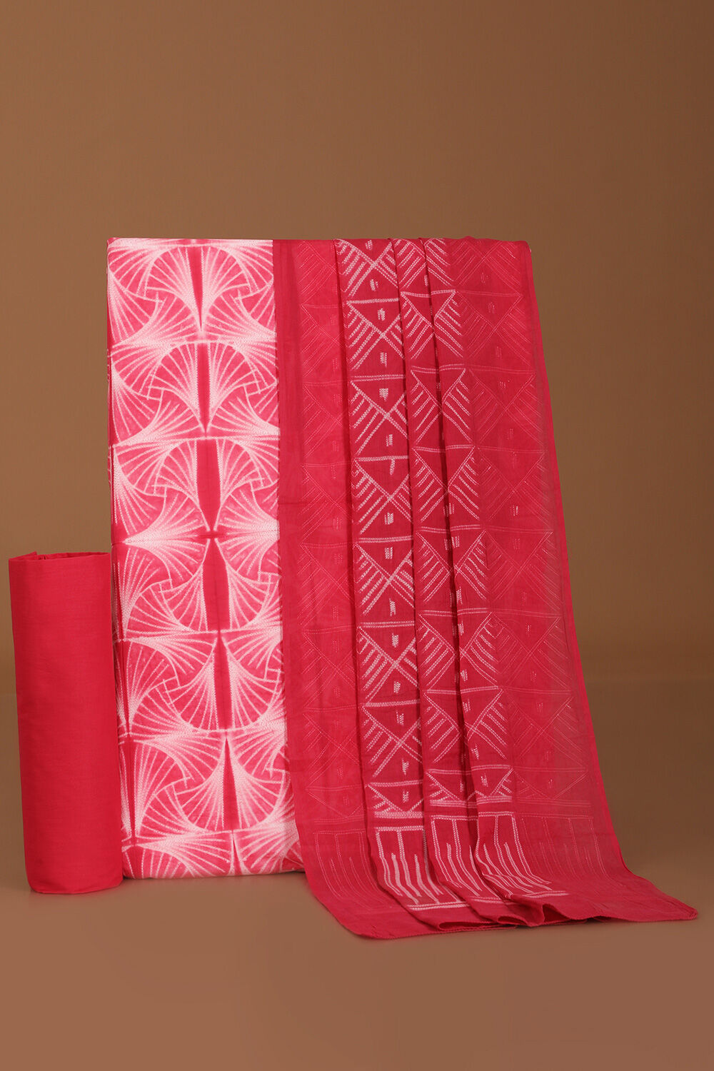 Pink Pure Cotton Tie and Dye Shibori Unstitched Suit Set image number null
