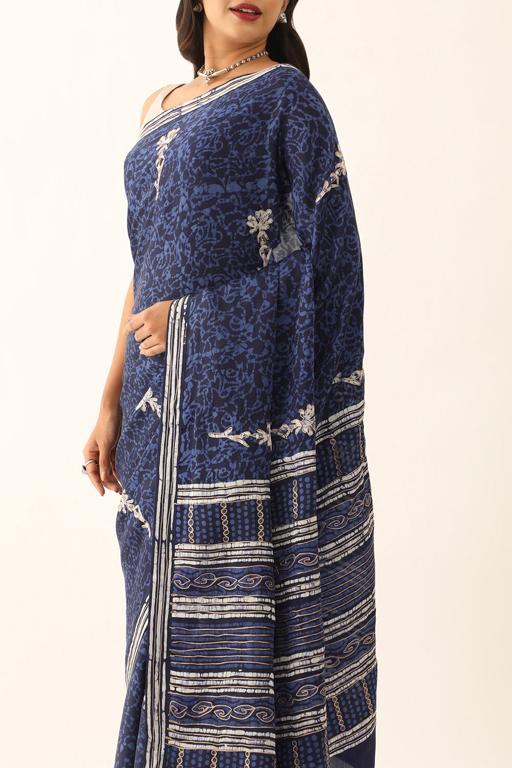 Dark Blue Viscose Luxe Batik Saree image number null