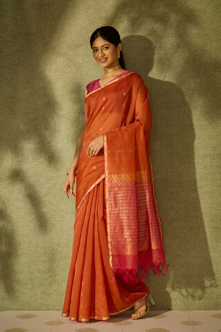 Light Orange Woven South Pure Silk Cotton Saree thumbnail image number null