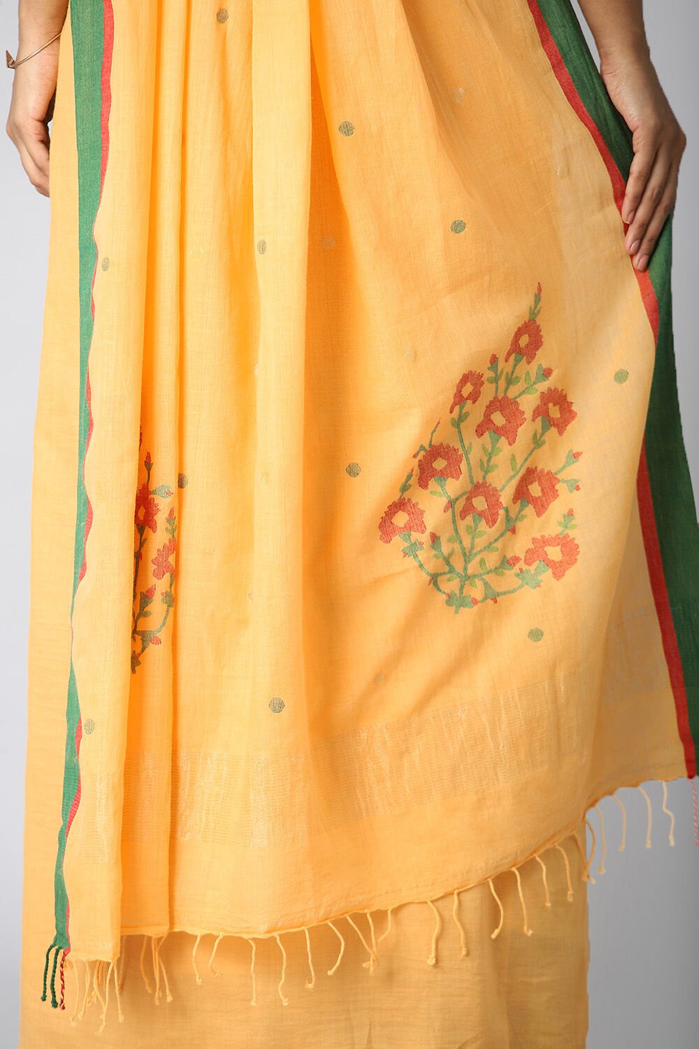 Light Yellow Cotton Pure Khadi Jamdani Saree image number null