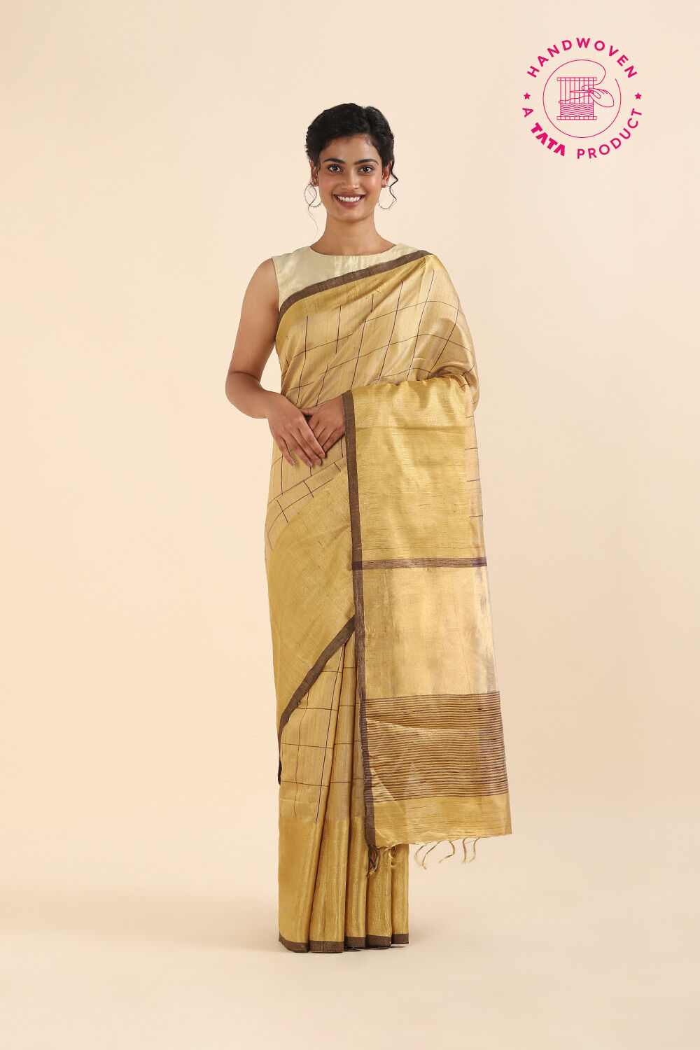 Gold Pure Tussar Silk Bhagalpuri Saree image number null
