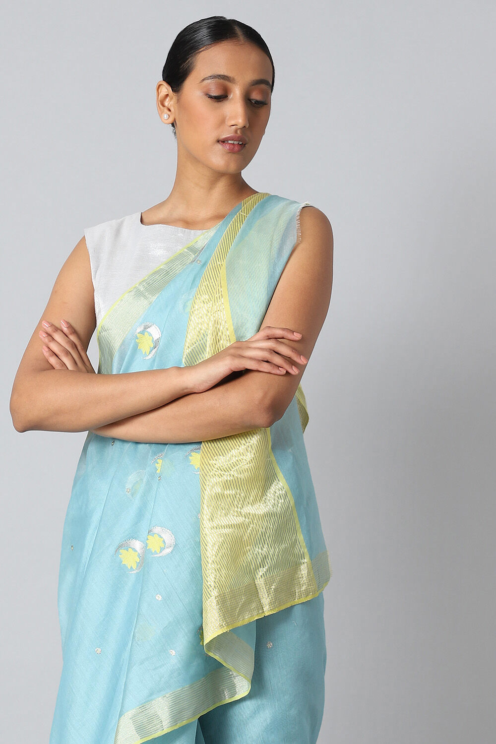 Light Blue Pure Silk Cotton Chanderi Saree image number null