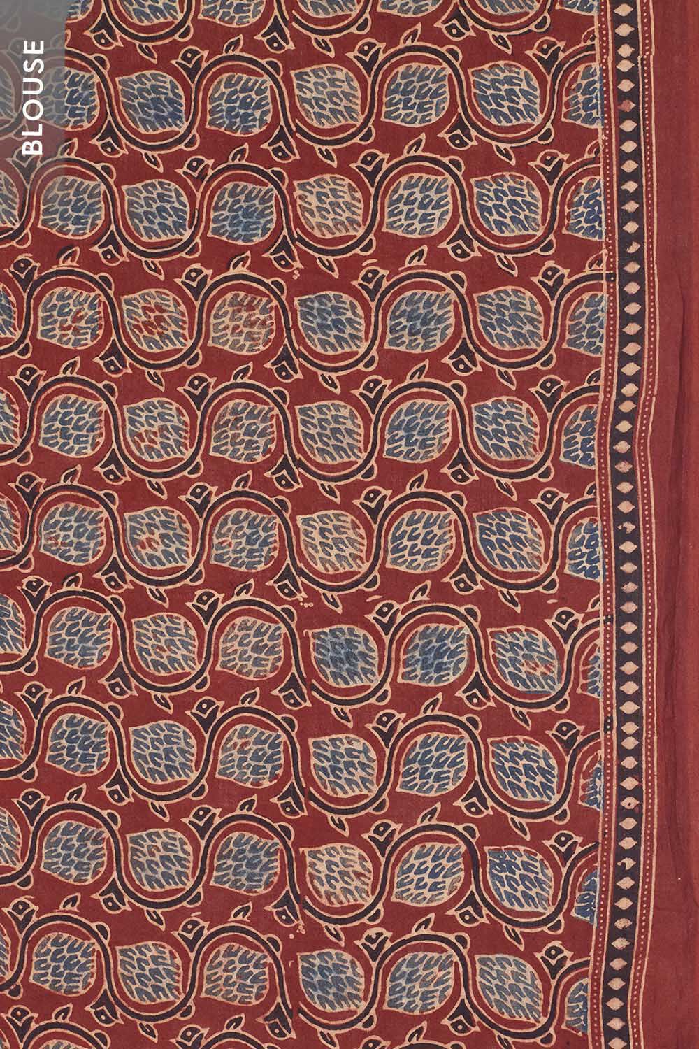 Red Gujarat Pure Cotton Ajrakh Saree image number null
