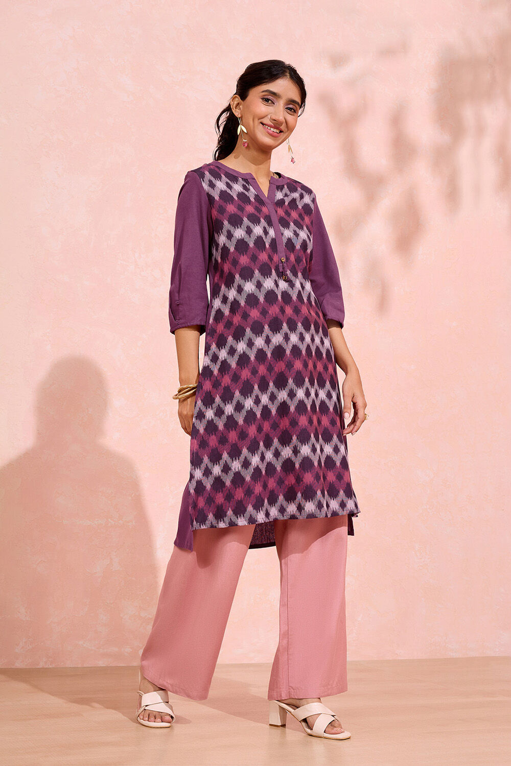 Purple Pure Cotton Ikat Kurta image number null