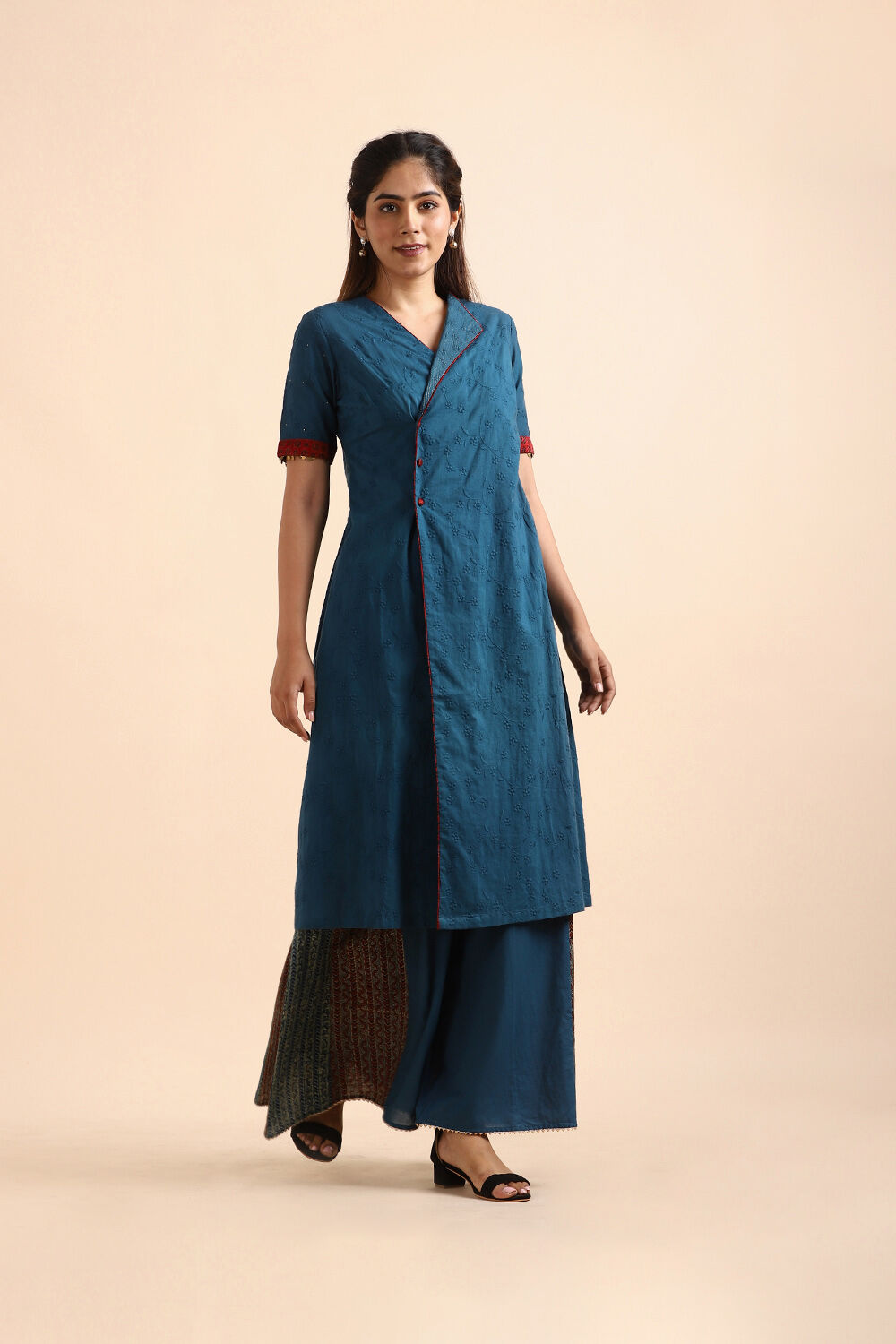 Dark Blue Embroidered Cotton Kurta Set image number null