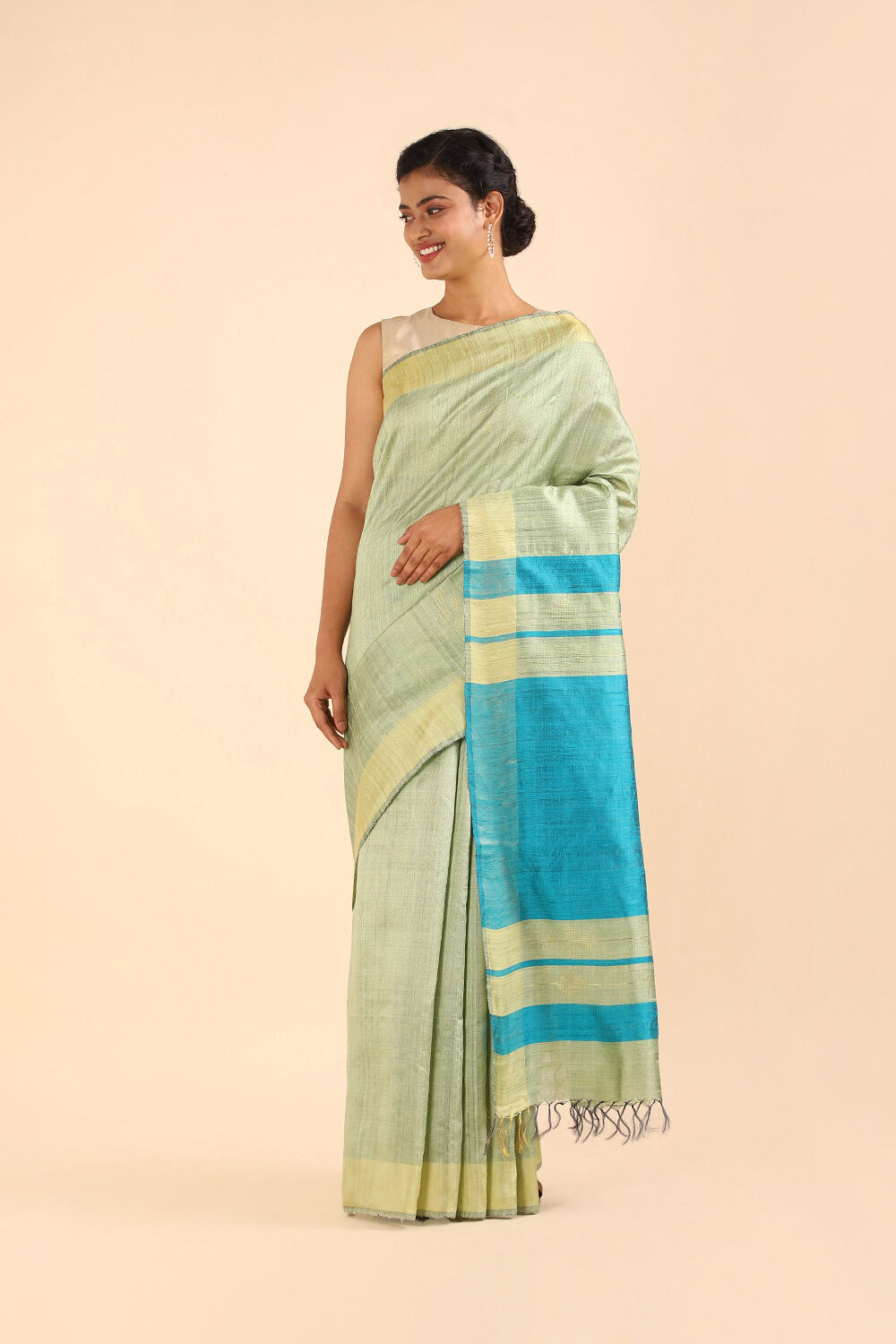 Light Green Pure Khadi Silk Bhagalpur Saree image number null