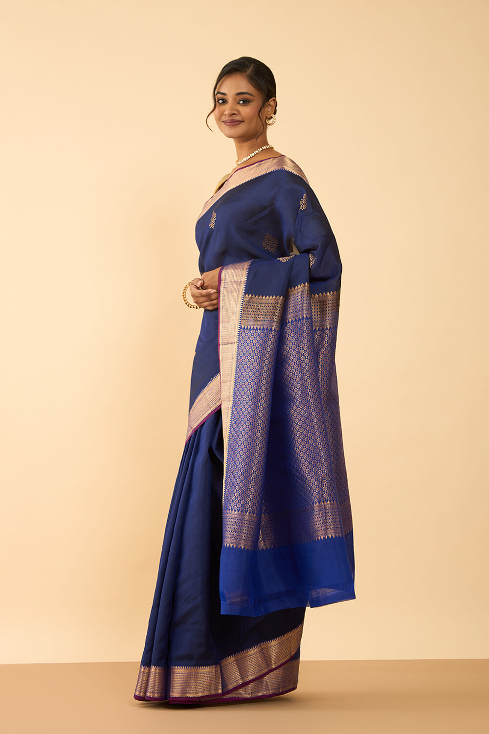 Dark Blue Woven Silk Viscose Saree image number null