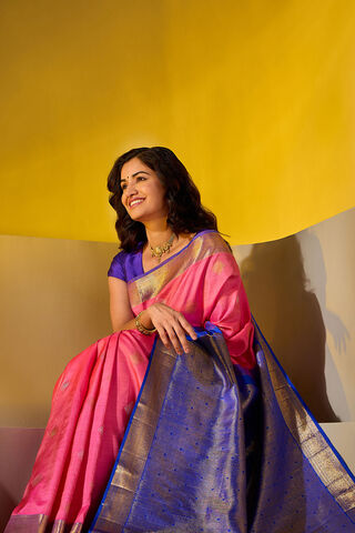 Light Pink Woven Pure Silk Kanjivaram Saree image number