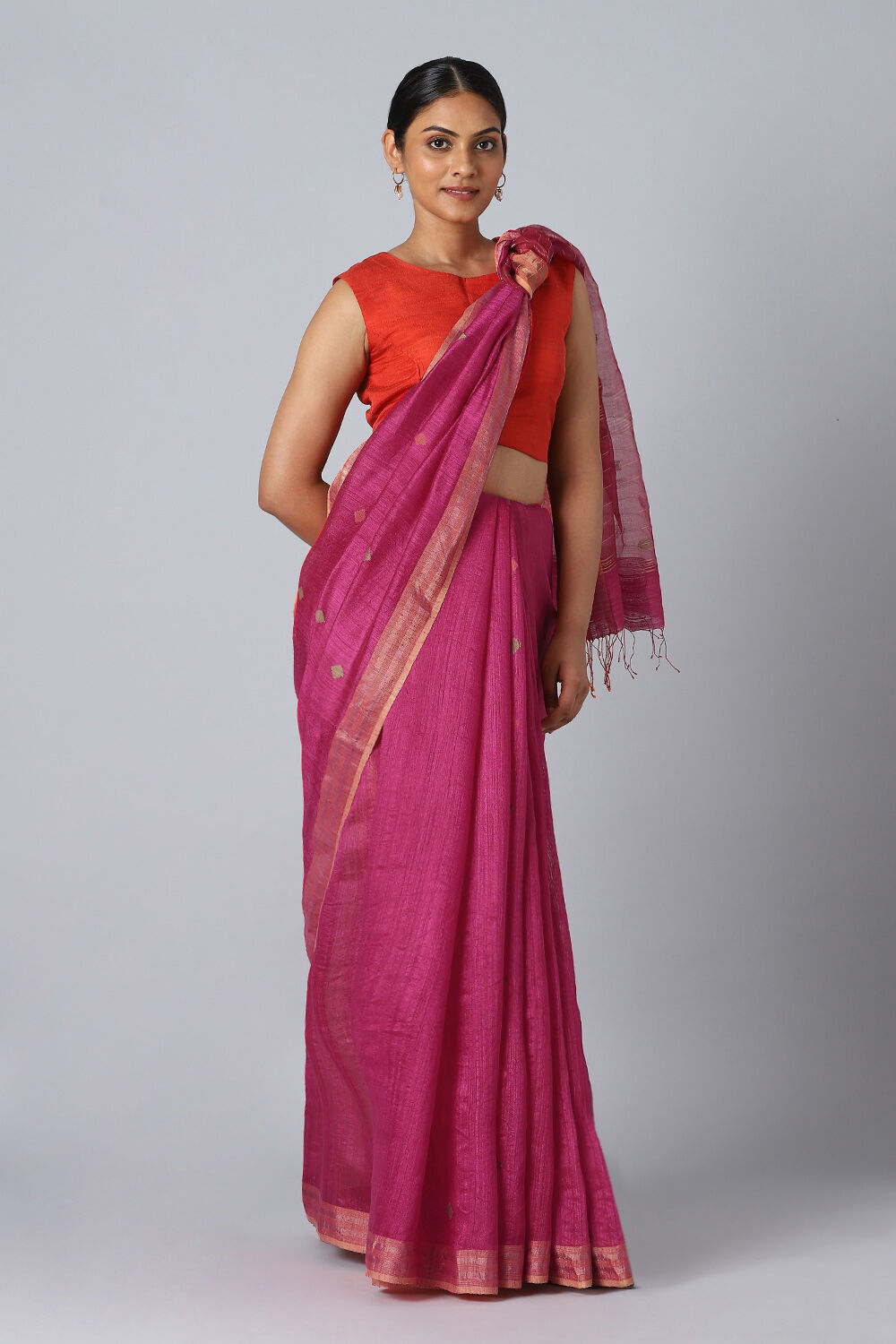 Pink Pure Silk Vanya Bengal Jamdani Saree image number null
